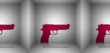 An illustration of three pink guns.