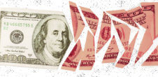 An illustration of a 100 dollar bill being ripped up.