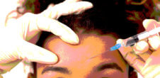 Black woman with a botox needle being injected into her forehead